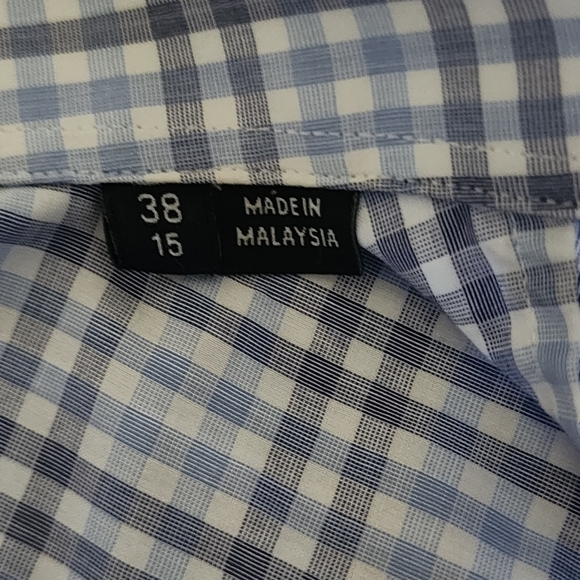 Hugo Boss button-down plaid slim fit shirt color light blue size 38/15 - Picture 5 of 5